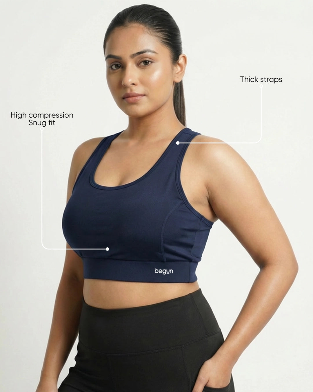 Luna Racerback Mid Impact Sports Bra Midnight Navy