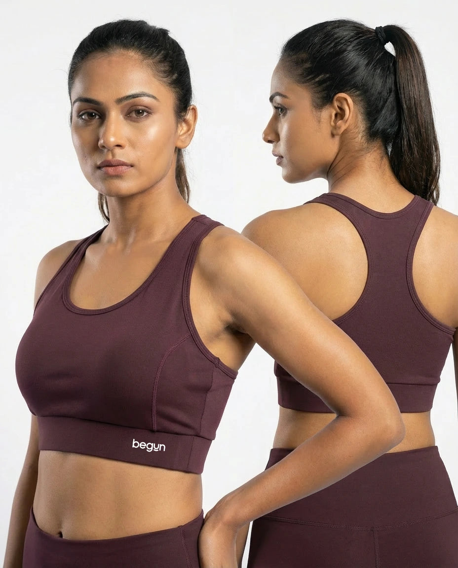 Luna Racerback Mid Impact Sports Bra Wine
