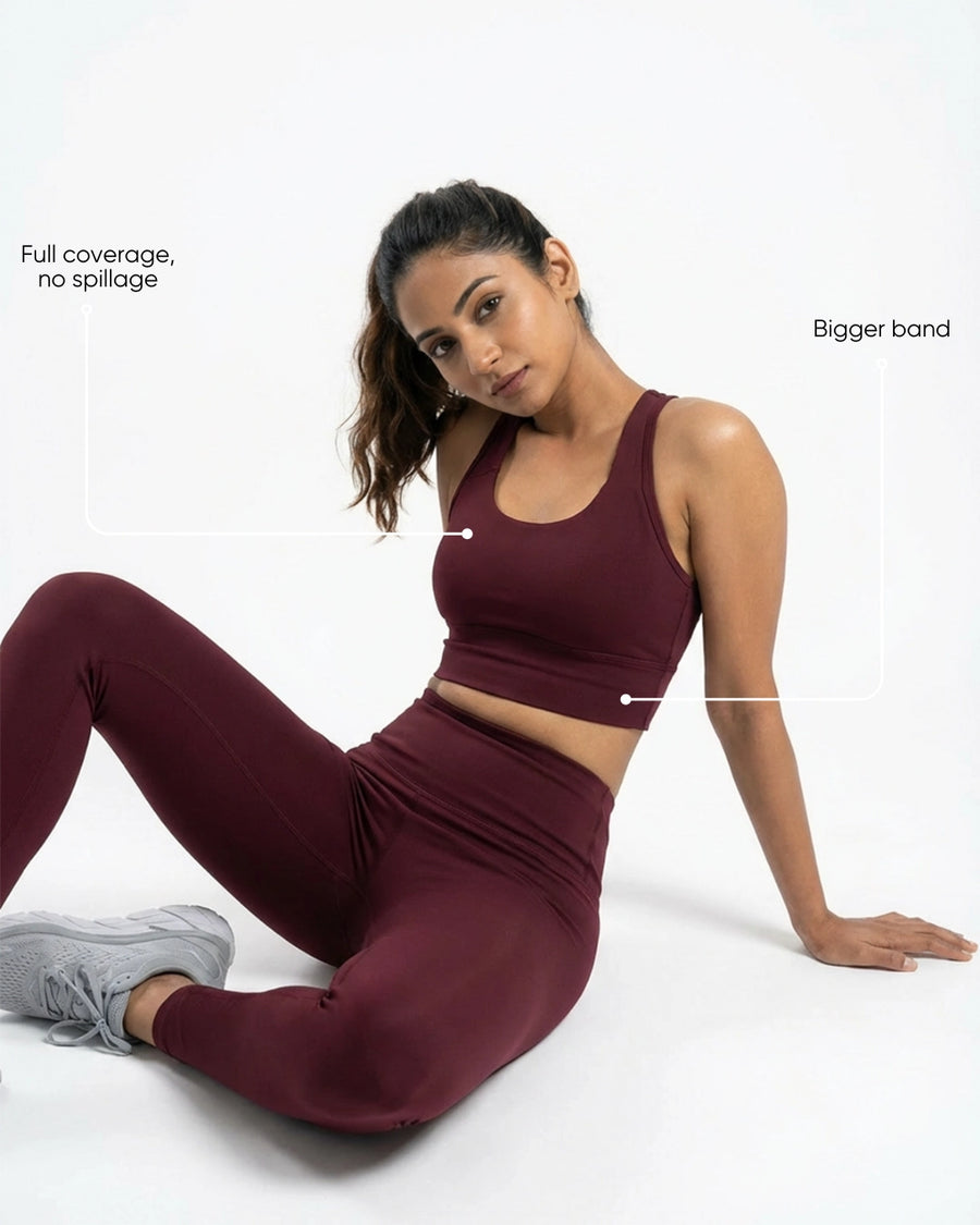 Power Crisscross Full Coverage Sports Bra Wine