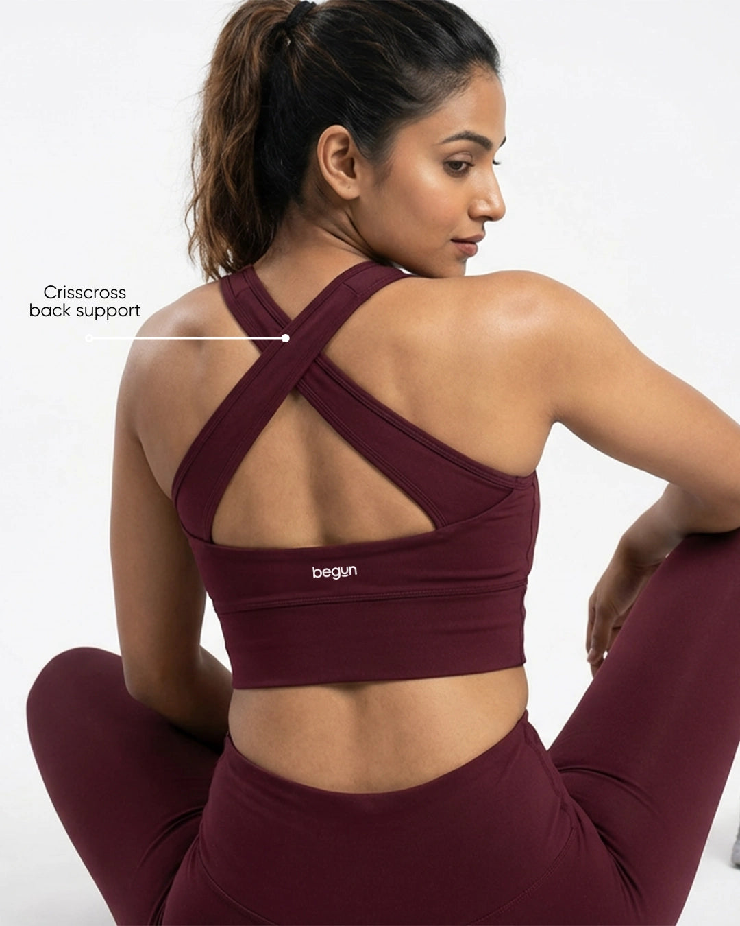 Power Crisscross Full Coverage Sports Bra Wine