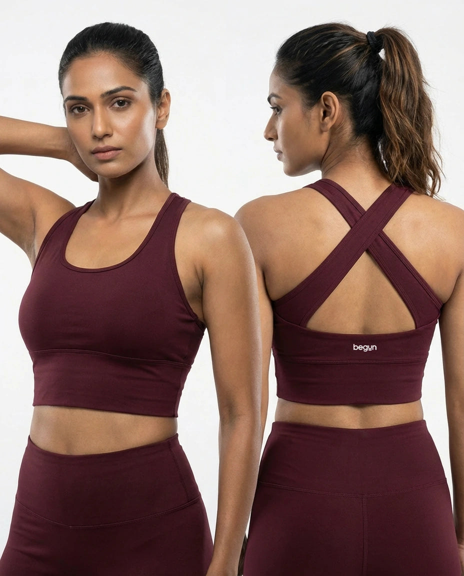 Power Crisscross Full Coverage Sports Bra Wine